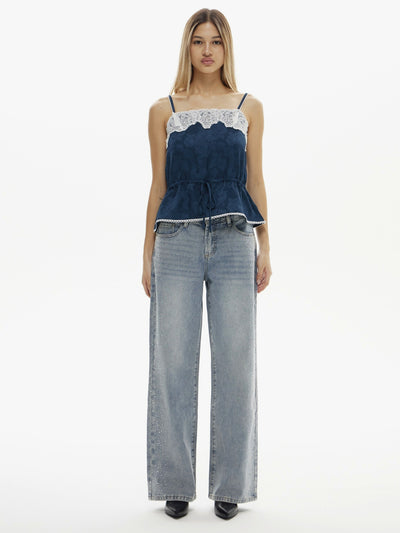Vintage Diamond Wide Leg Jeans Light Washed | BTTW004
