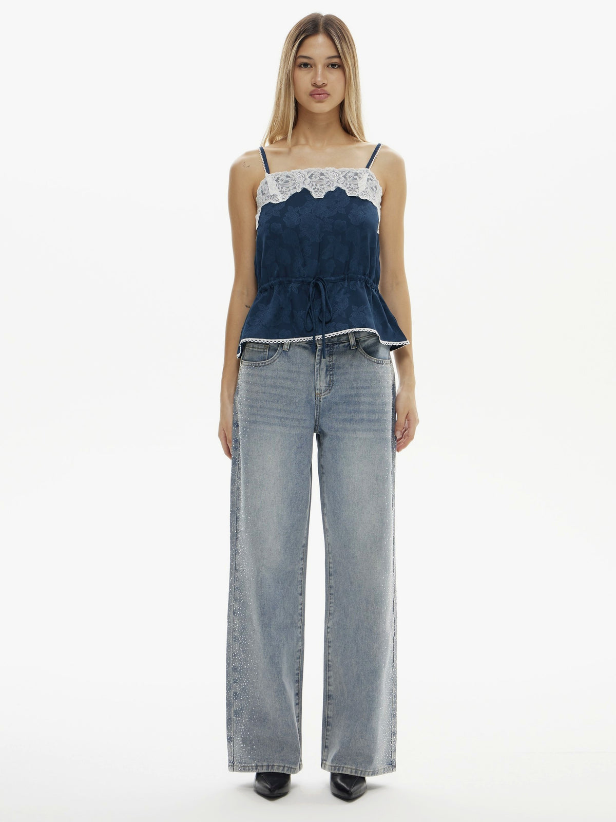 Vintage Diamond Wide Leg Jeans Light Washed | BTTW004