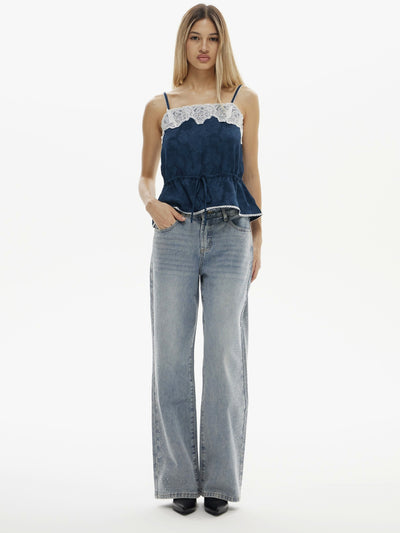 Vintage Diamond Wide Leg Jeans Light Washed | BTTW004