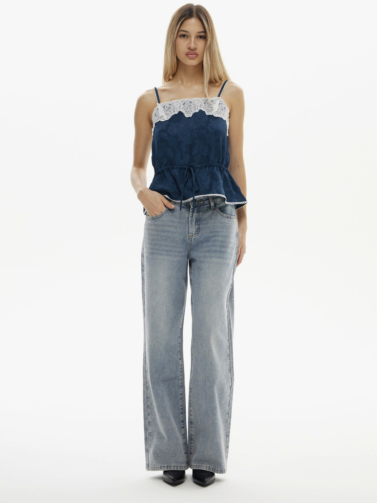 Vintage Diamond Wide Leg Jeans Light Washed | BTTW004
