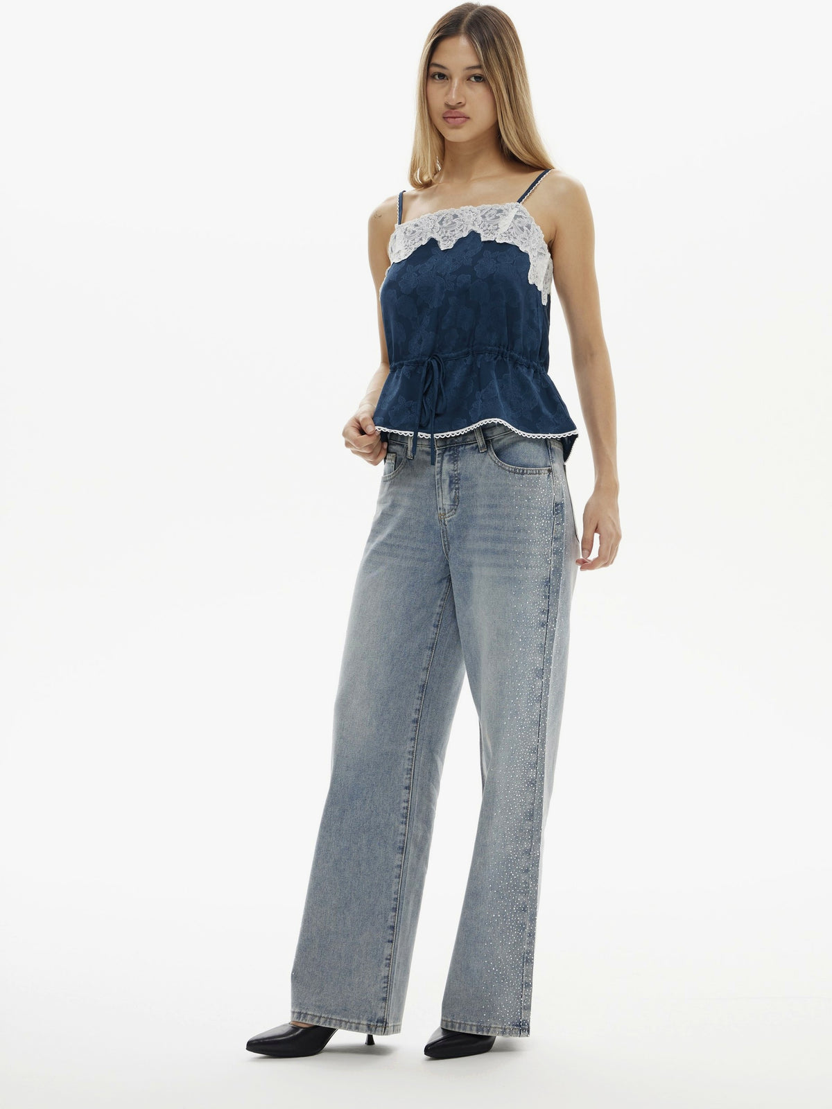 Vintage Diamond Wide Leg Jeans Light Washed | BTTW004