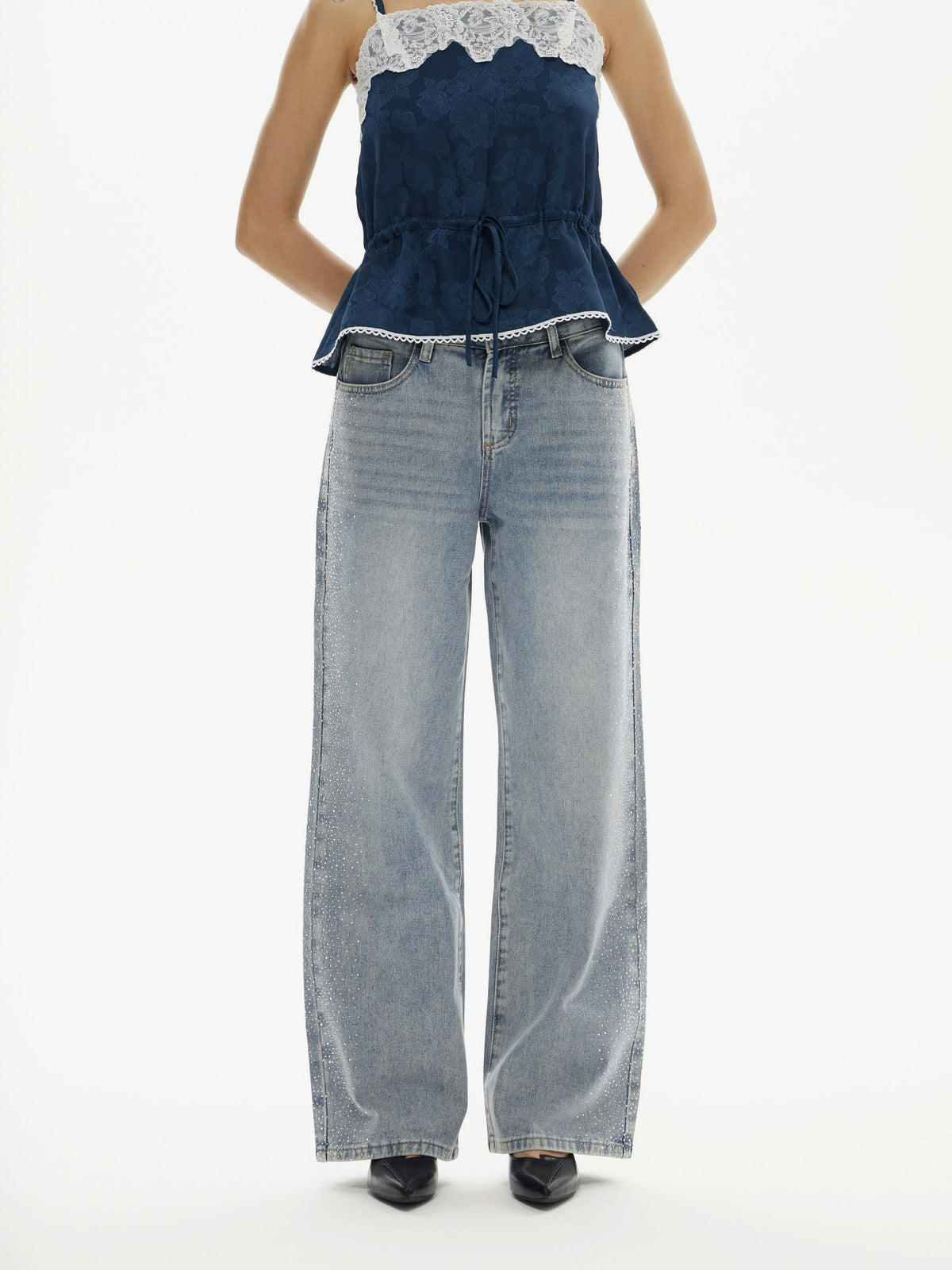 Vintage Diamond Wide Leg Jeans Light Washed | BTTW004