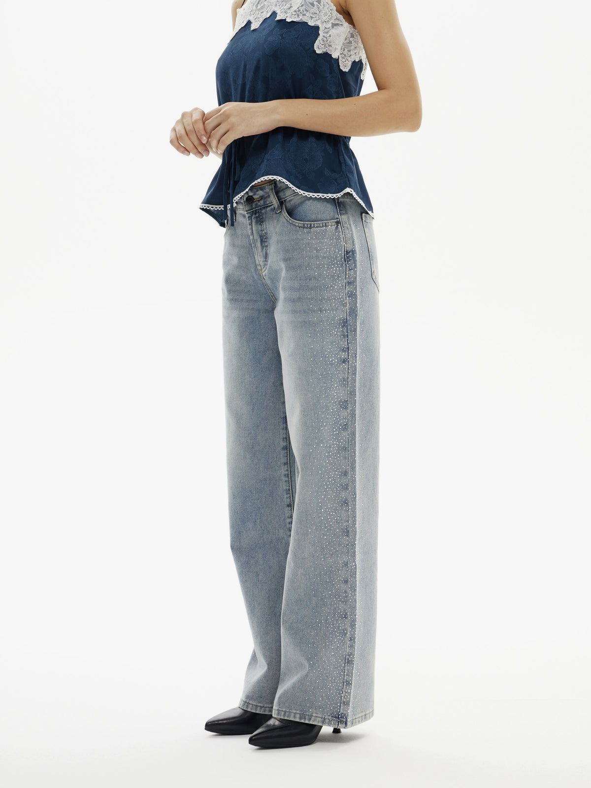 Vintage Diamond Wide Leg Jeans Light Washed | BTTW004