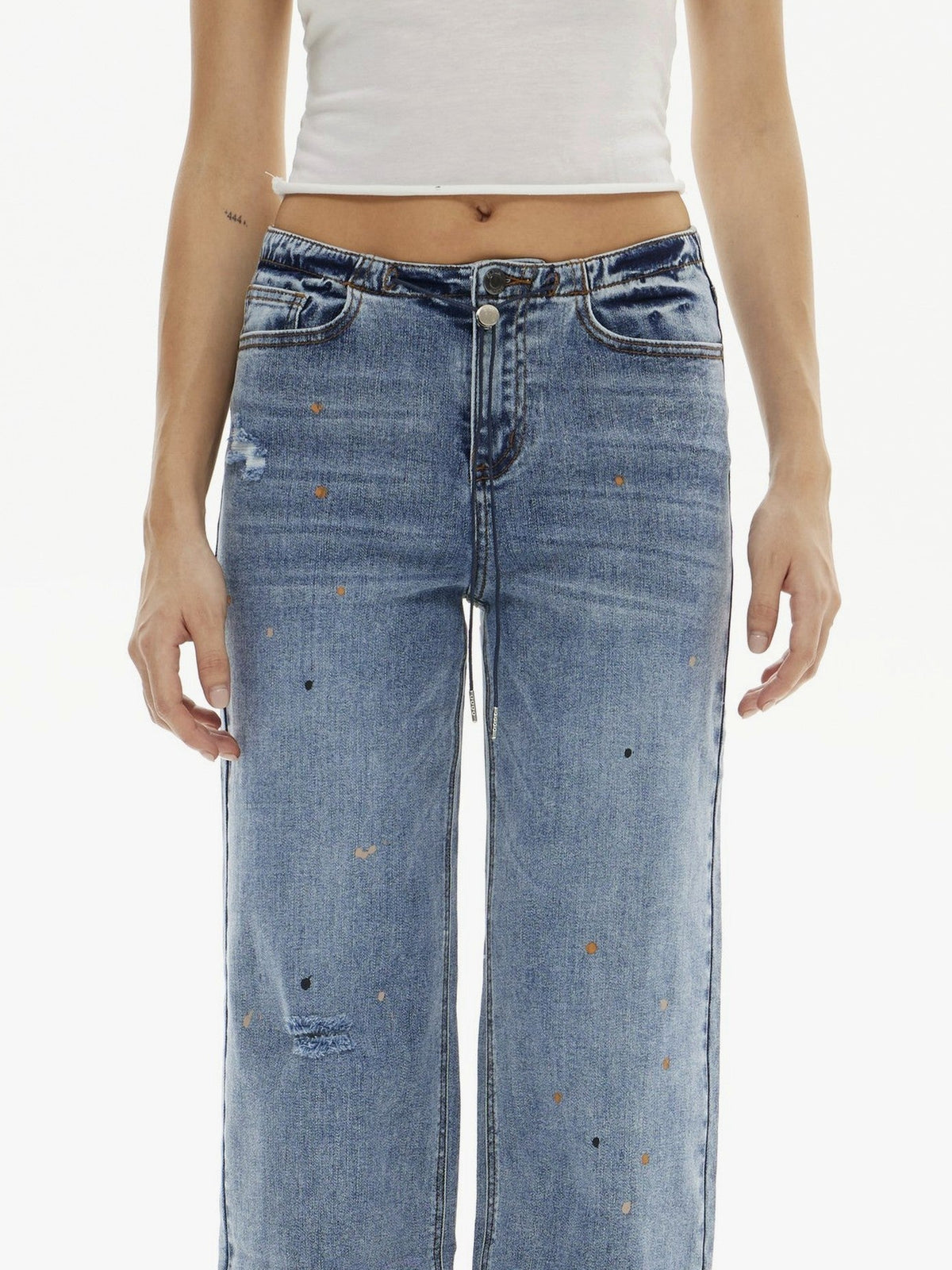 Super Stretch Low-Rise String Wide Leg Jeans - Mid Washed | BTTW003