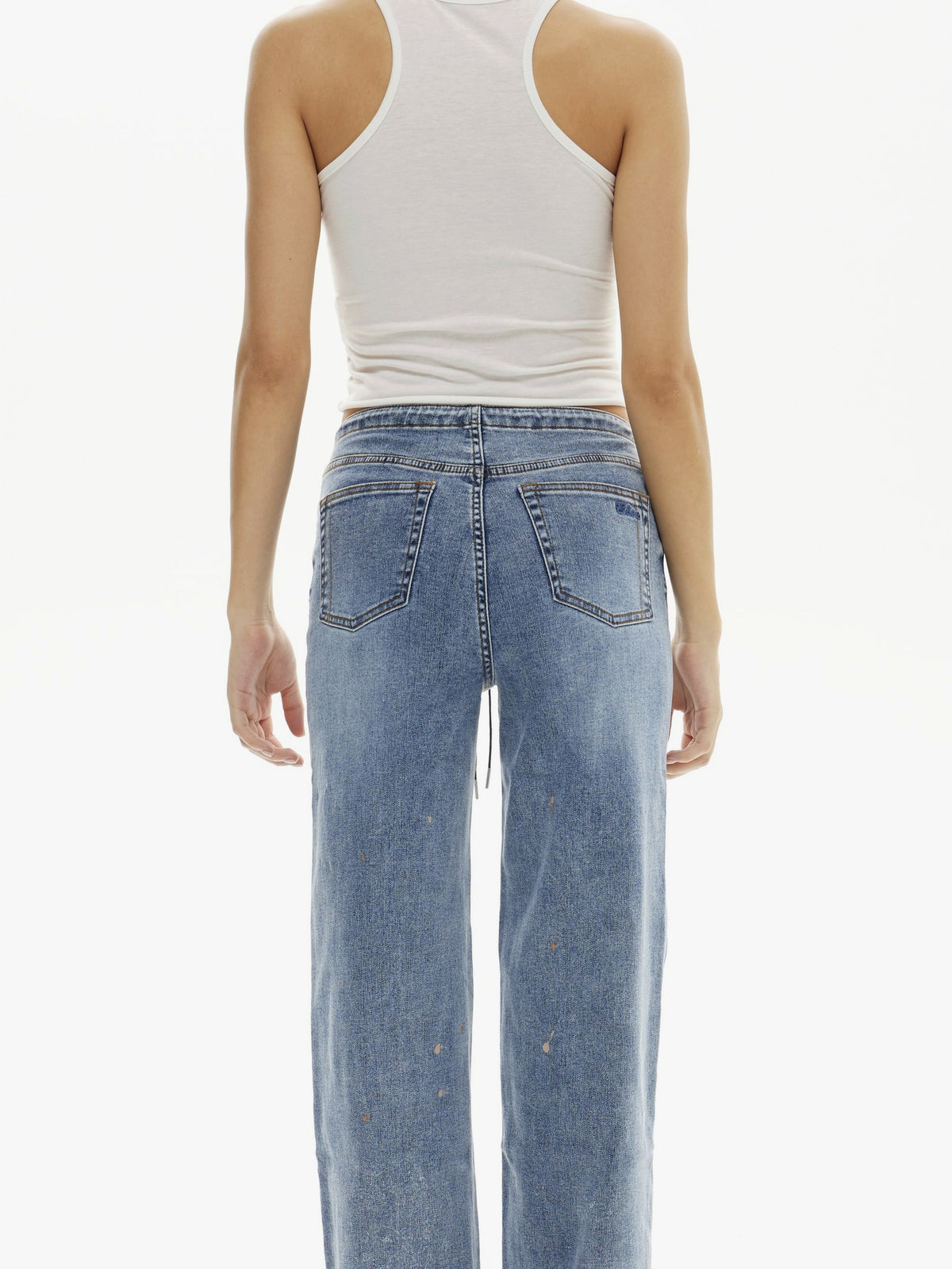Super Stretch Low-Rise String Wide Leg Jeans - Mid Washed | BTTW003