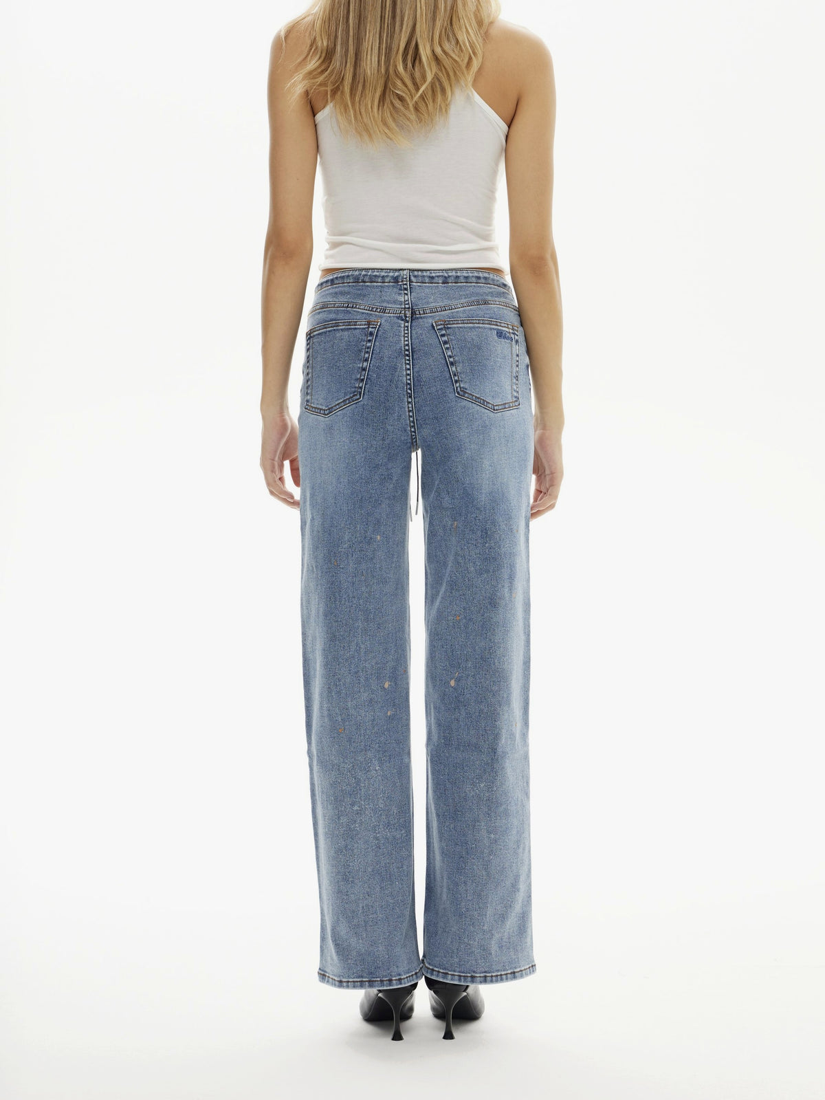 Super Stretch Low-Rise String Wide Leg Jeans - Mid Washed | BTTW003
