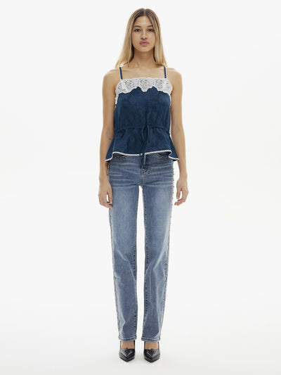 Super Stretch Vintage Beaded Straight Leg Jeans | BTTW006