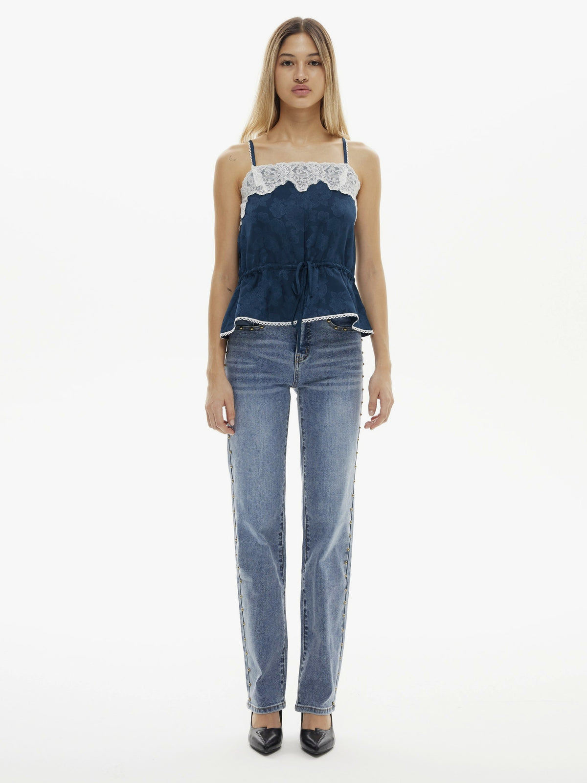 Super Stretch Vintage Beaded Straight Leg Jeans | BTTW006