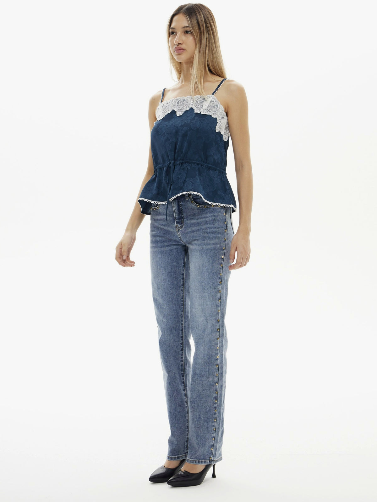 Super Stretch Vintage Beaded Straight Leg Jeans | BTTW006