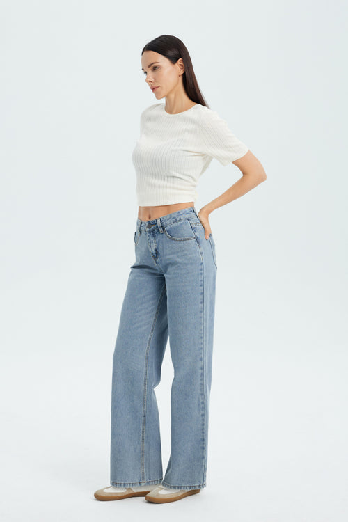 Women's Vintage Washed Baggy Jeans - Navy Washed