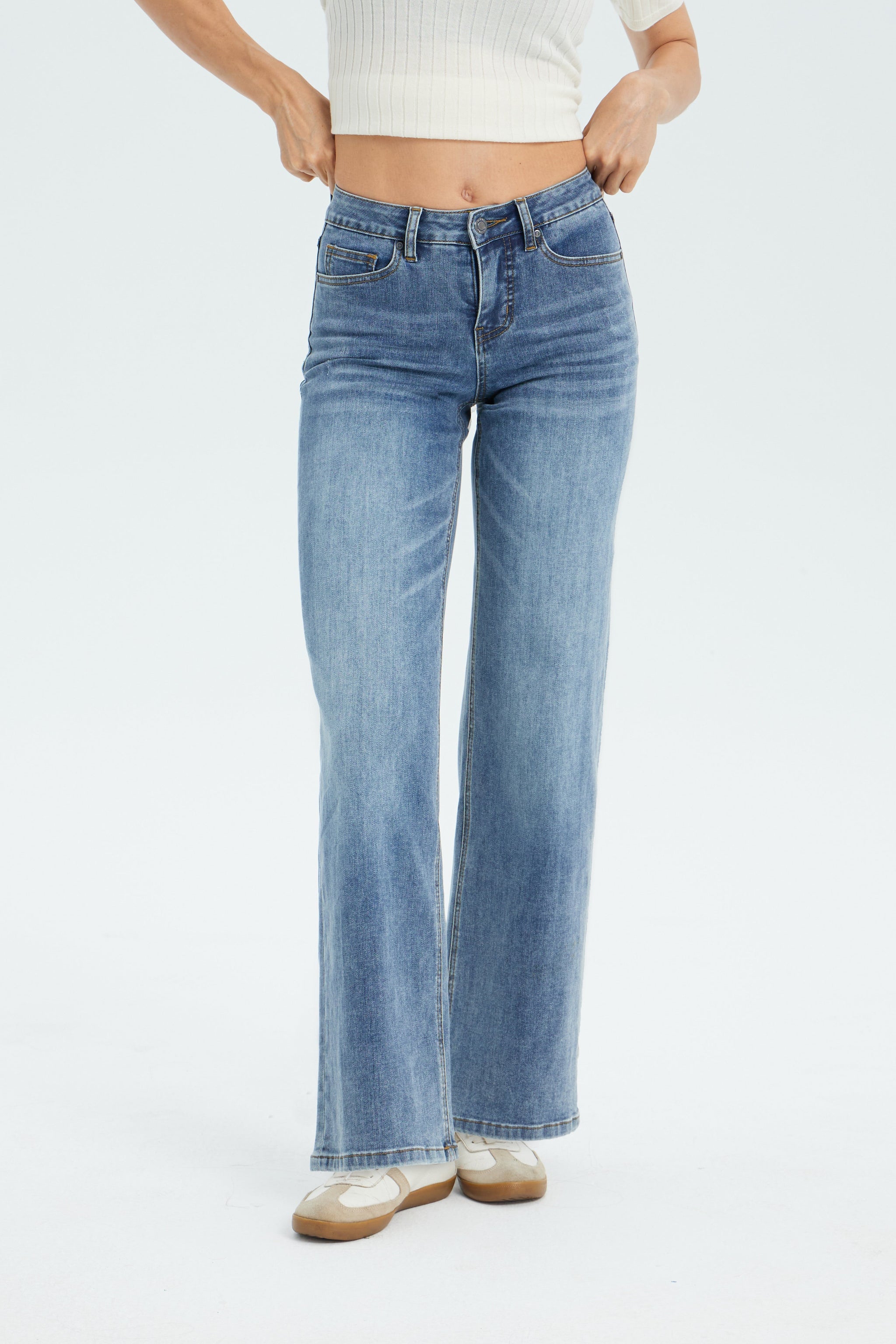 Super Stretch Wide Leg Jeans for Women - Dark Washed | BLEU