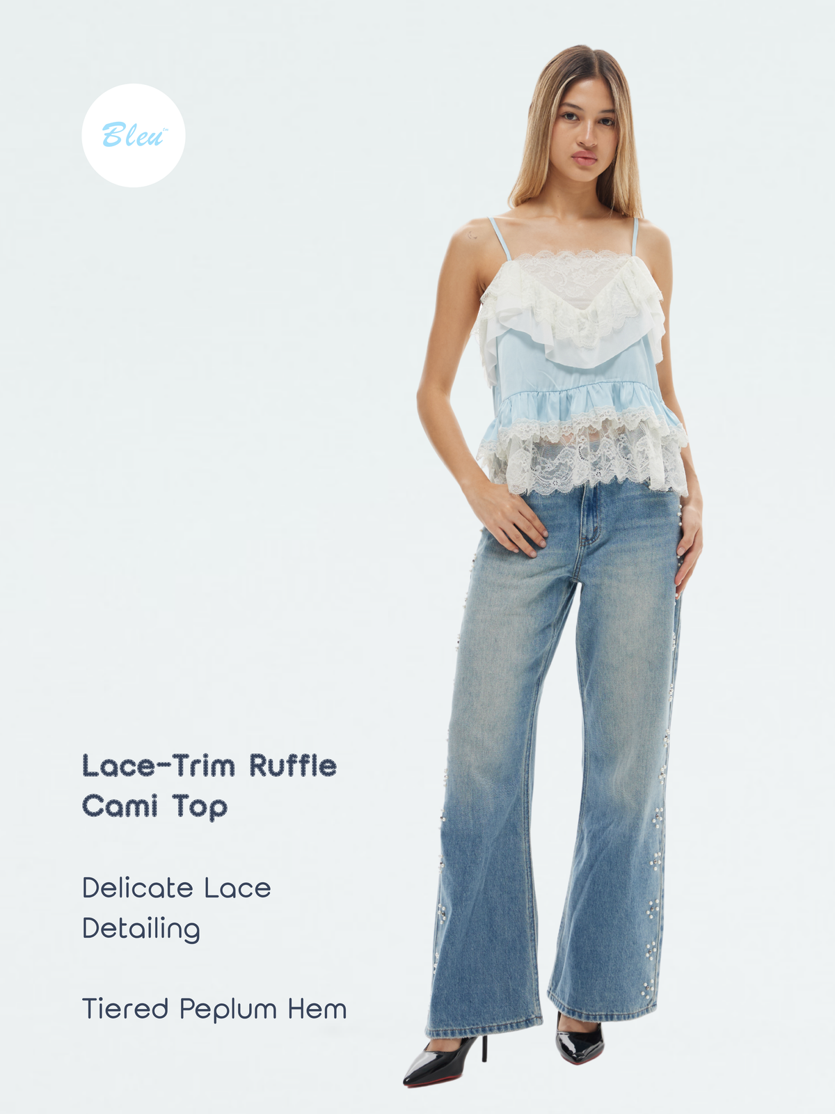 Lace-Trim Ruffle Cami Top | BLEU