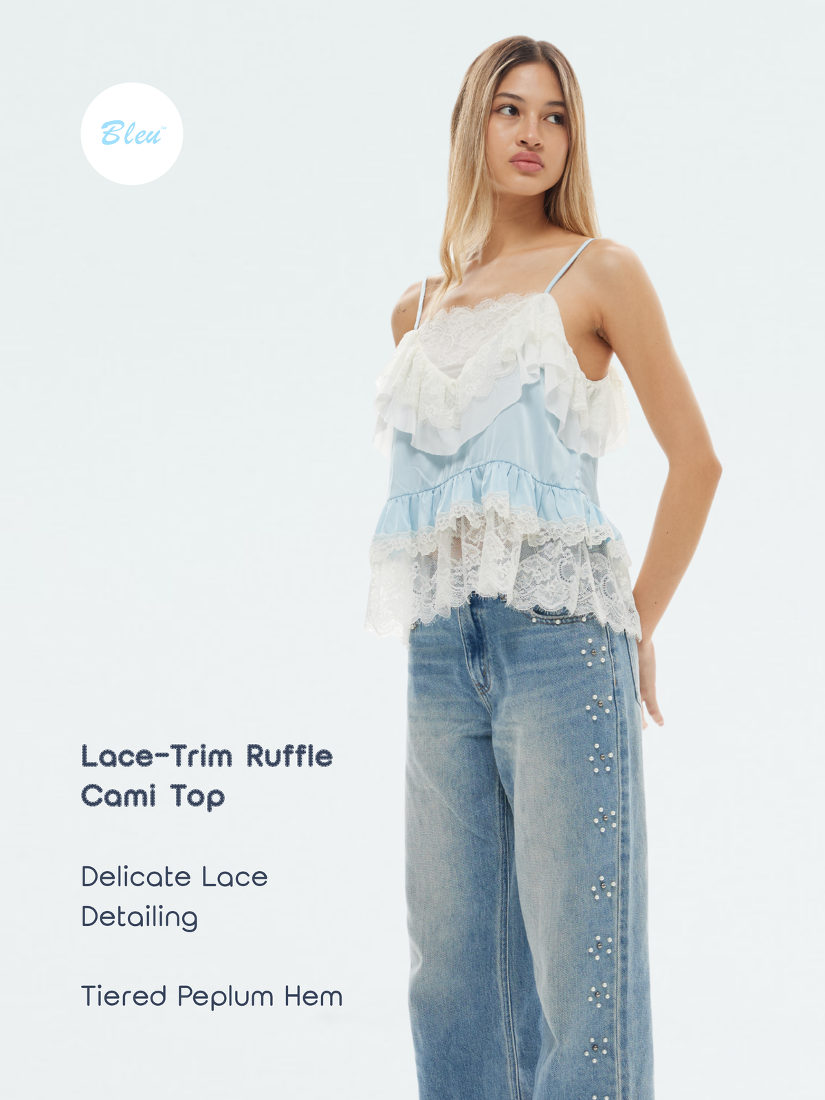 Lace-Trim Ruffle Cami Top | BLEU