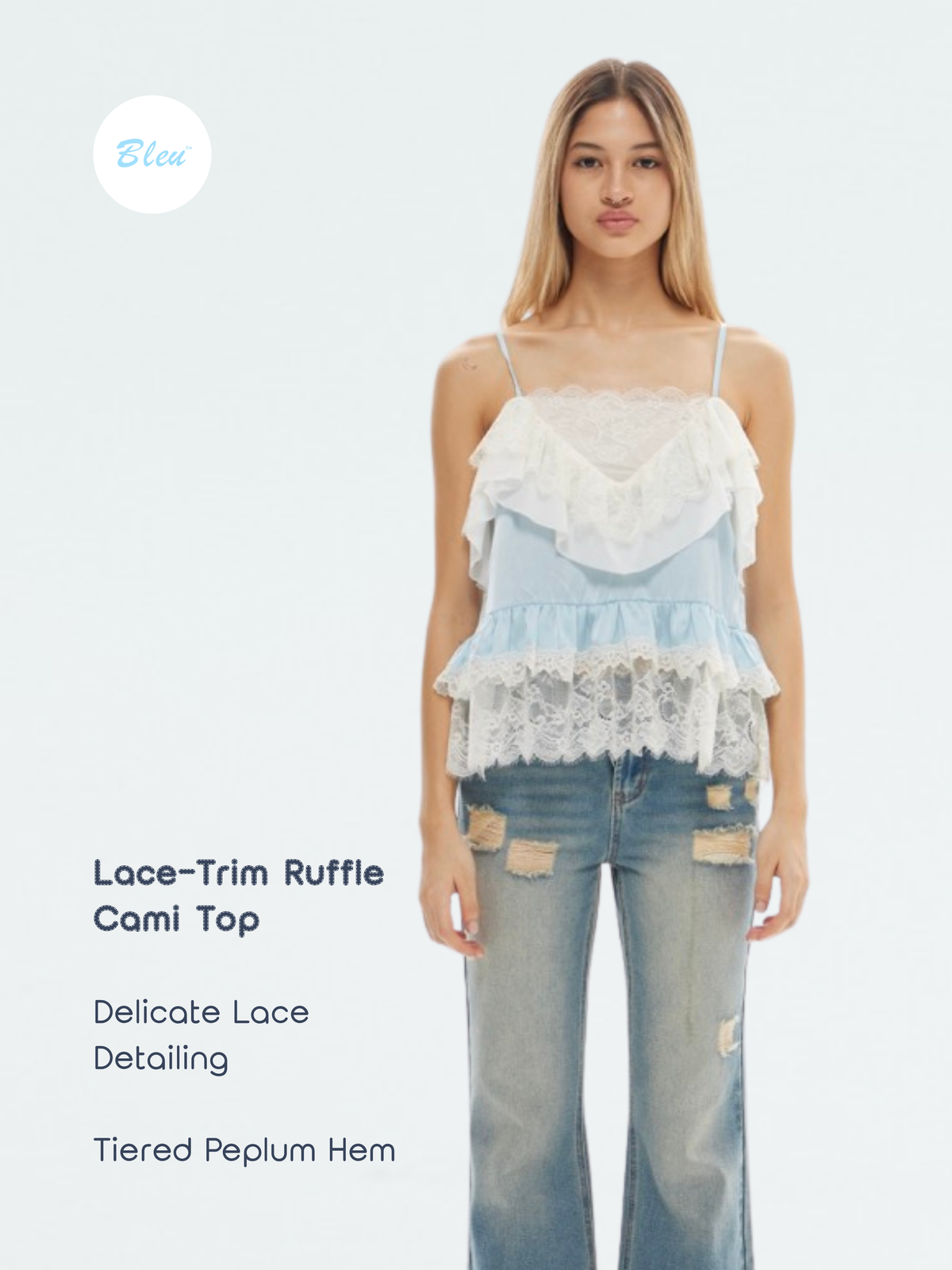 Lace-Trim Ruffle Cami Top | BLEU