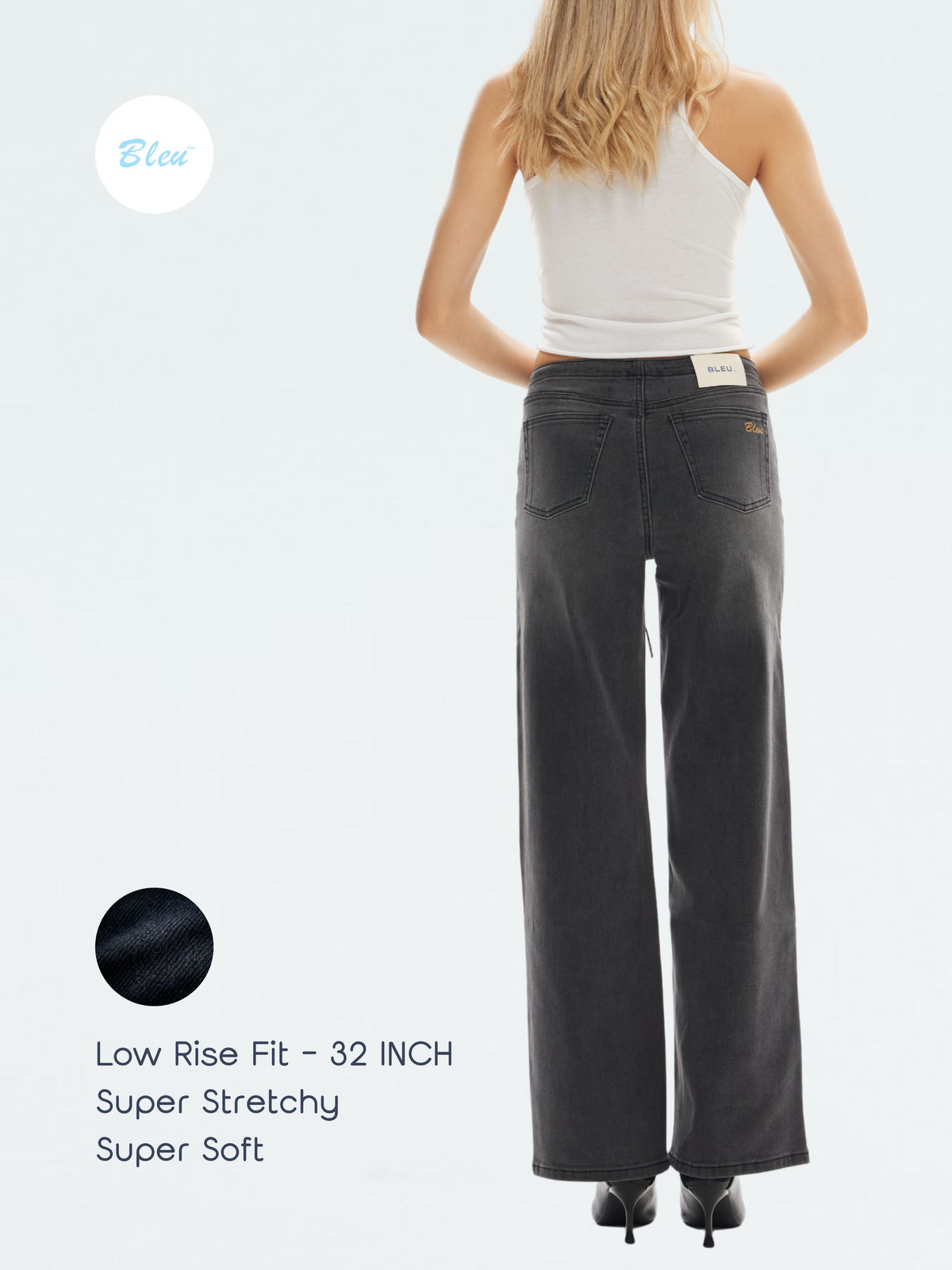 Super Stretch Low-Rise String Wide Leg Jeans - Black | BTTW003