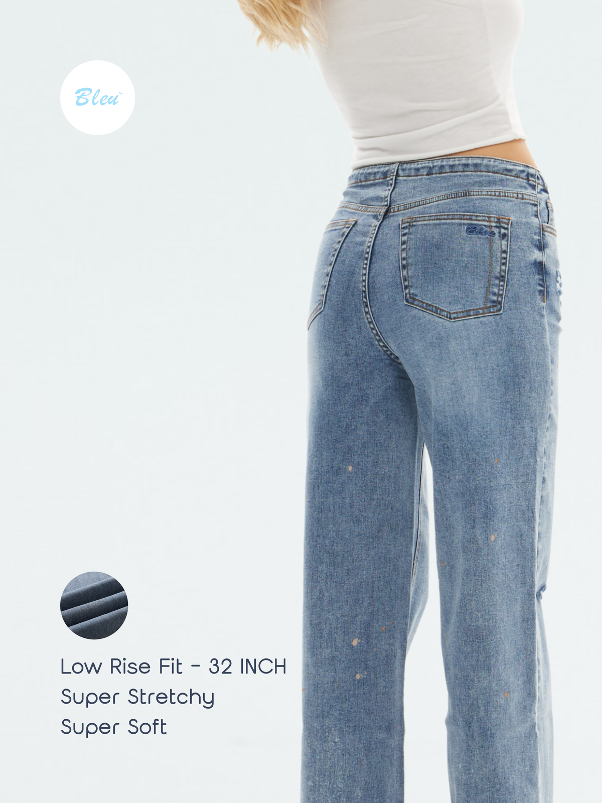 Super Stretch Low-Rise String Wide Leg Jeans - Black | BTTW003