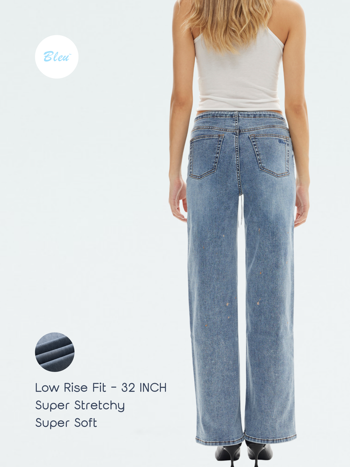 Super Stretch Low-Rise String Wide Leg Jeans - Black | BTTW003