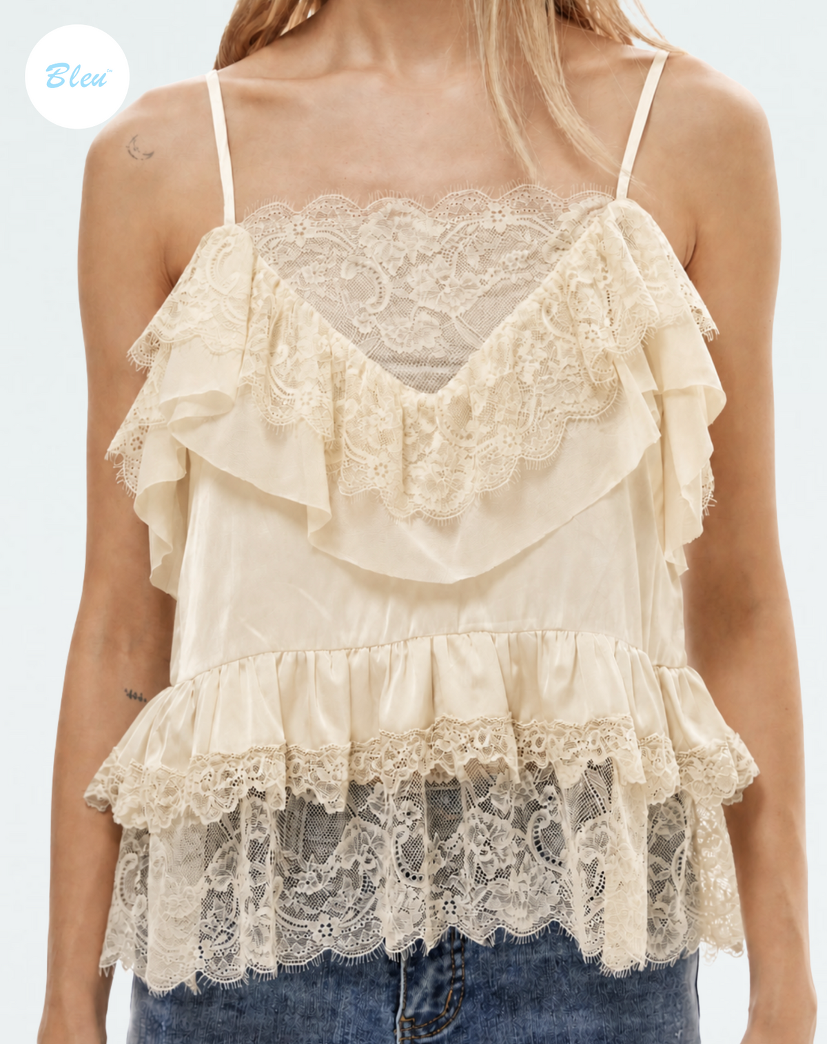 Lace-Trim Ruffle Cami Top | BLEU