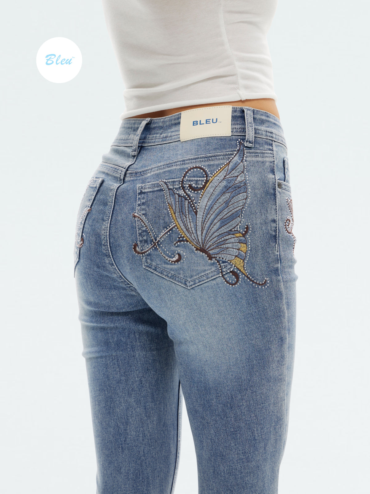 Women’s Vintage Wash Butterfly Embroidered Bootcut Jeans | BTTW013