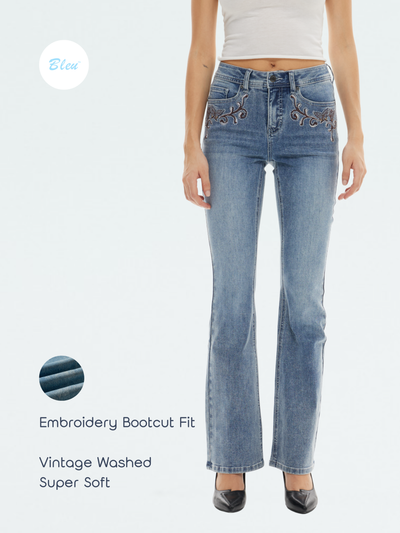 Women’s Vintage Wash Butterfly Embroidered Bootcut Jeans | BTTW013