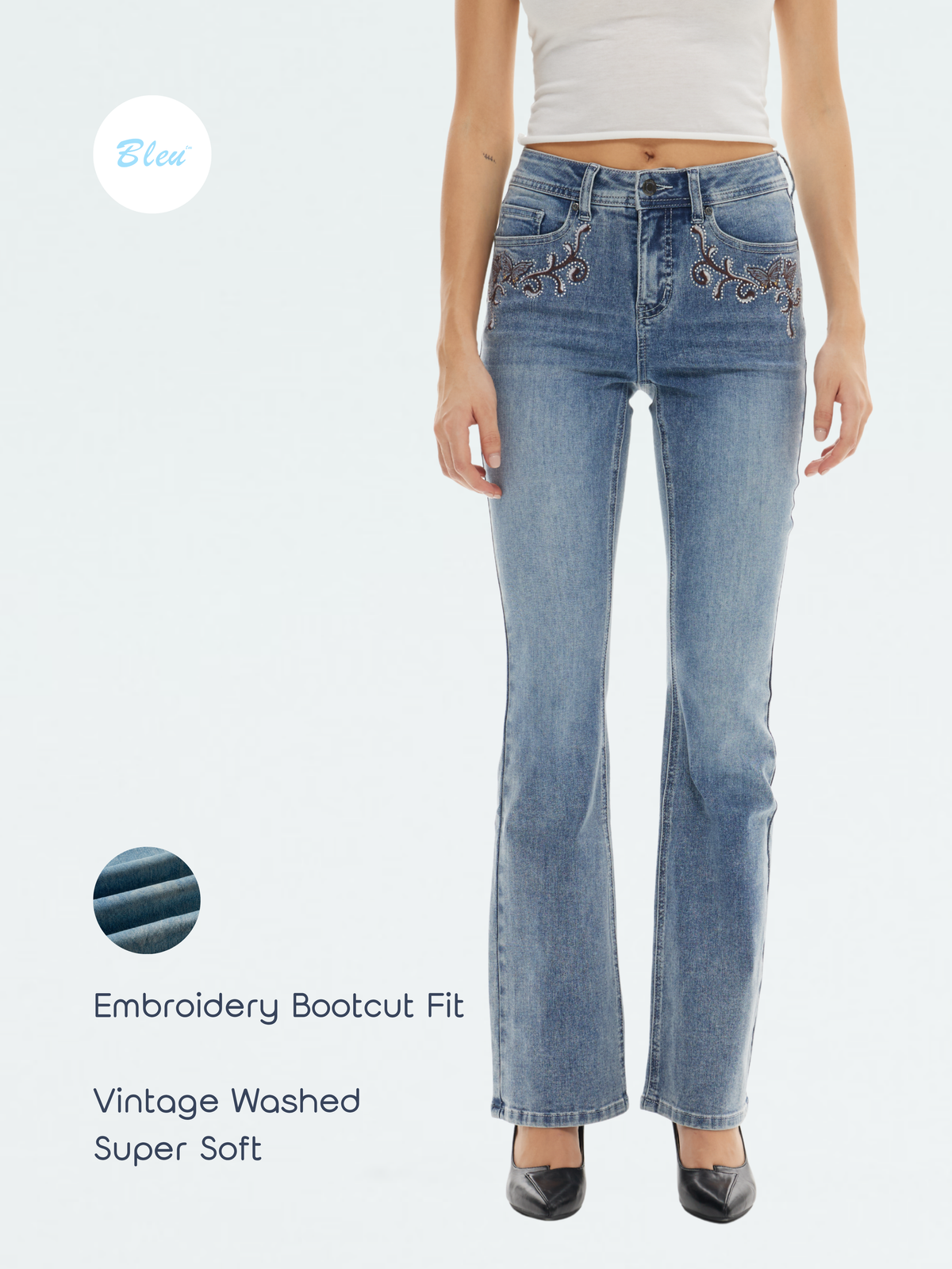 Women’s Vintage Wash Butterfly Embroidered Bootcut Jeans | BTTW013