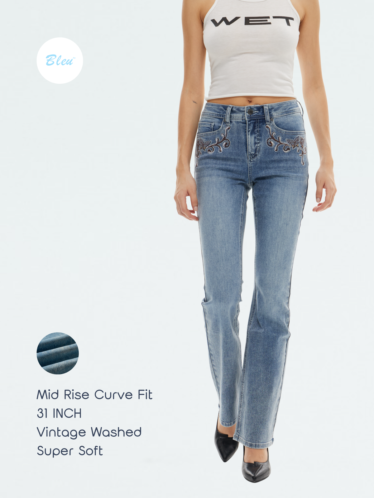 Women’s Vintage Wash Butterfly Embroidered Bootcut Jeans | BTTW013