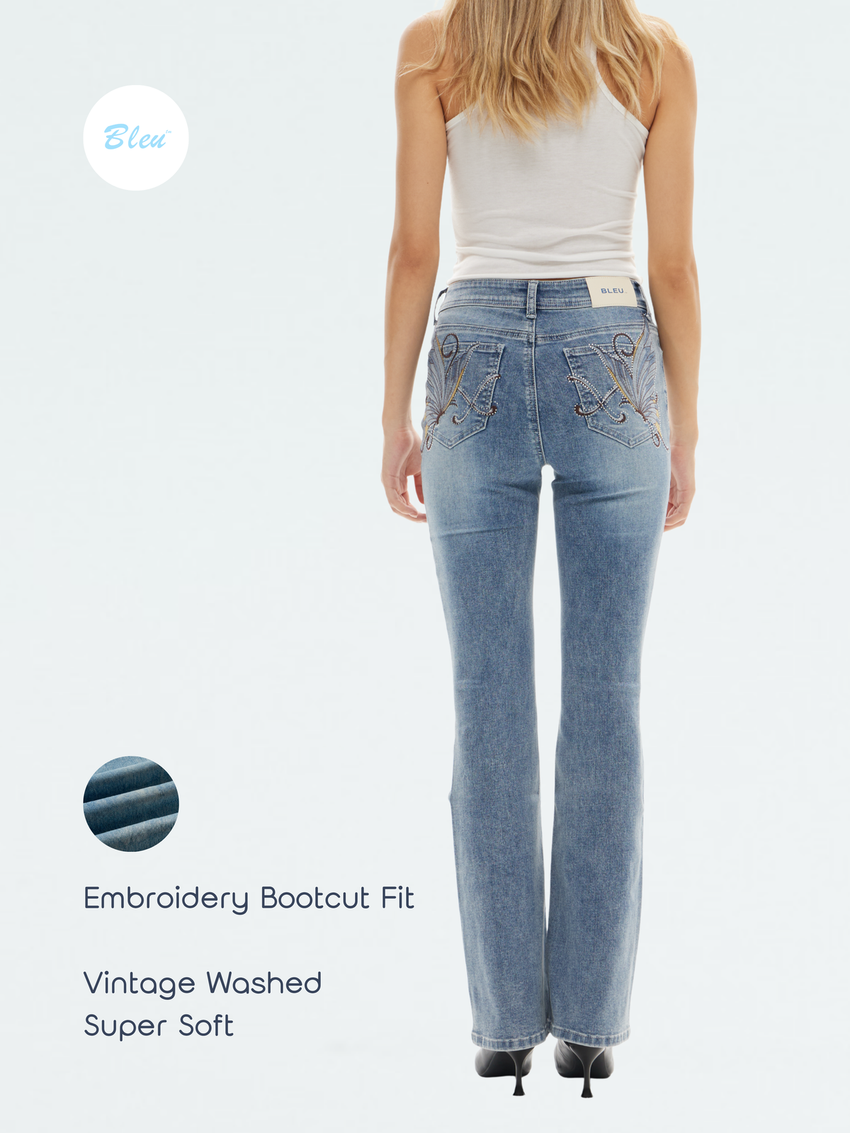 Women’s Vintage Wash Butterfly Embroidered Bootcut Jeans | BTTW013