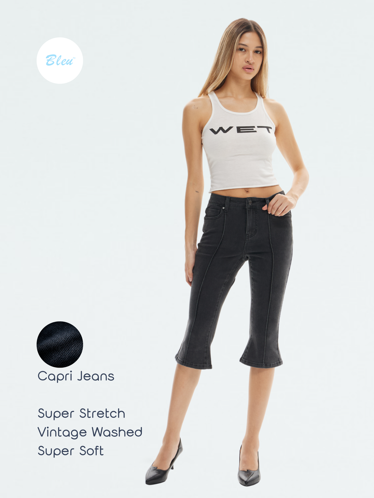 BLEU SUPER STRETCH CAPRI JEANS | BTTW014