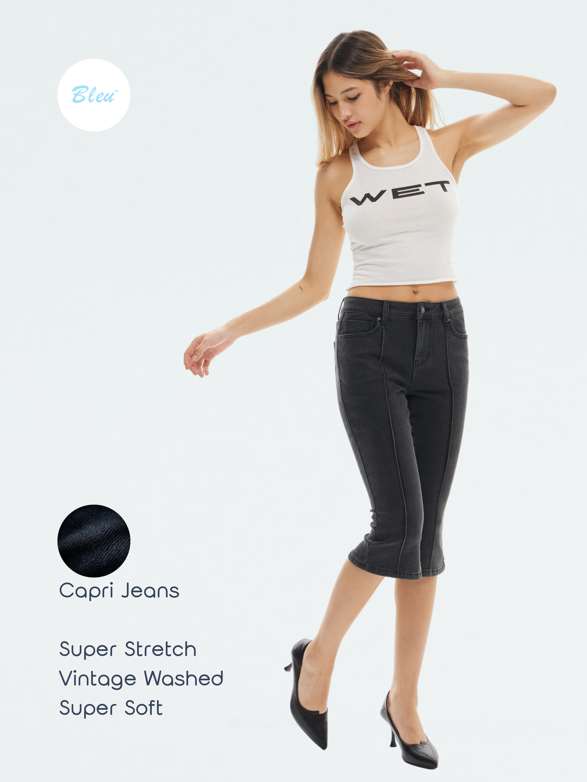 BLEU SUPER STRETCH CAPRI JEANS | BTTW014
