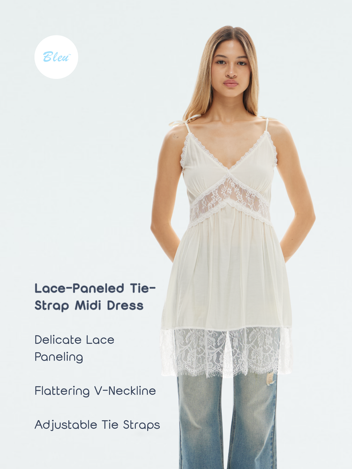 Lace-Paneled Tie-Strap Midi Dress | BTTW016