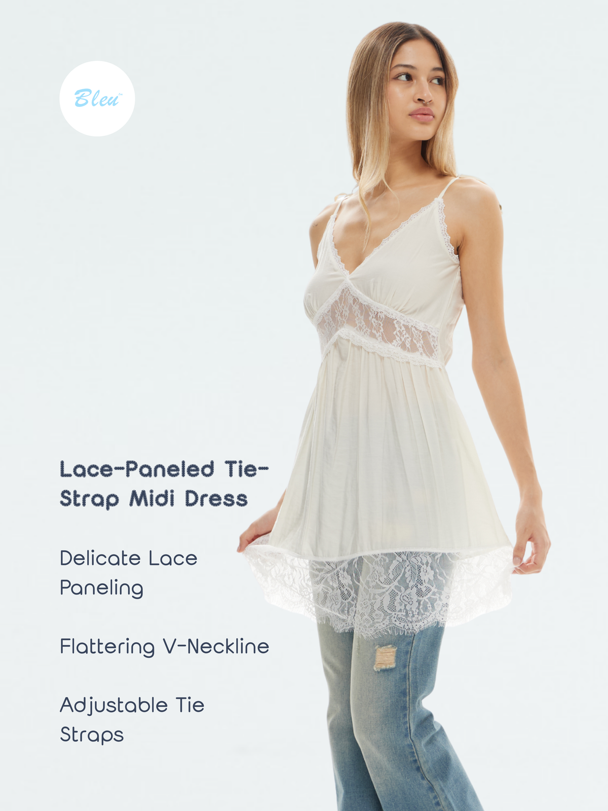 Lace-Paneled Tie-Strap Midi Dress | BTTW016