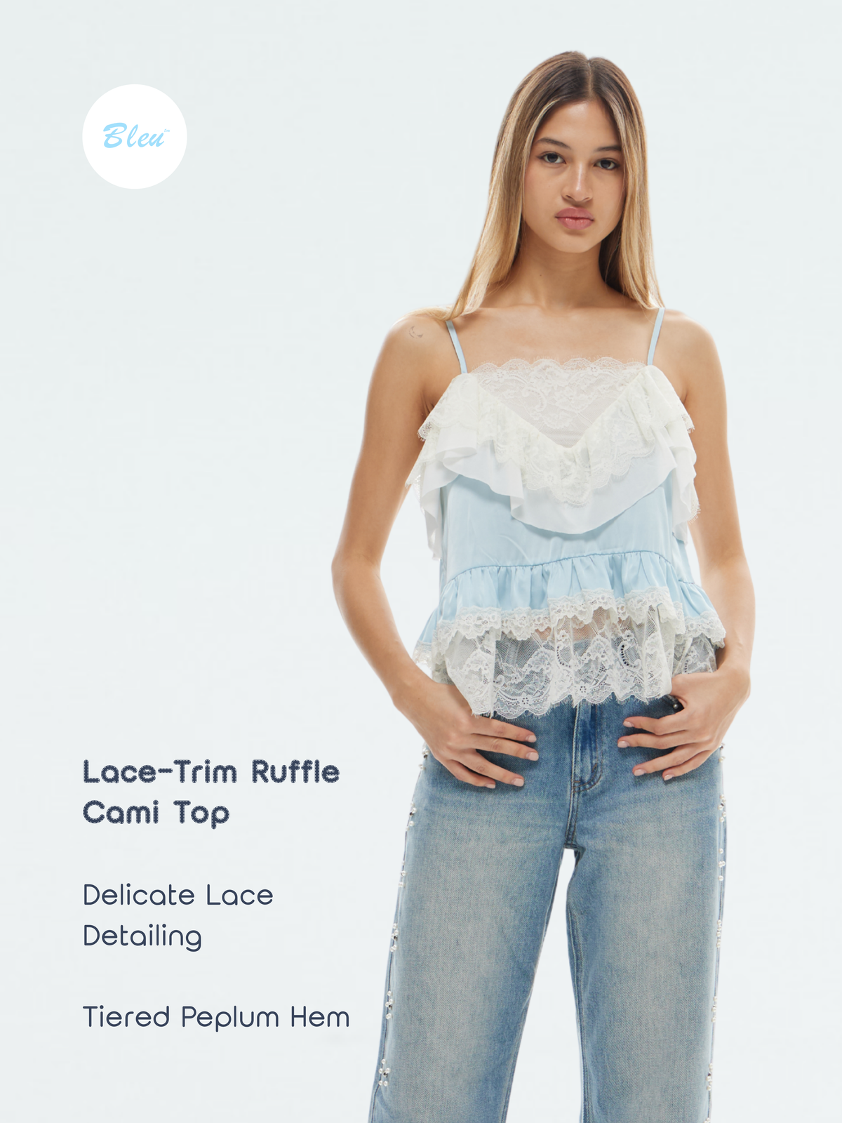 Lace-Trim Ruffle Cami Top | BLEU